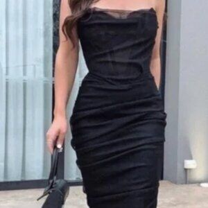House of CB 'Leila' Black Mesh Strapless Dress